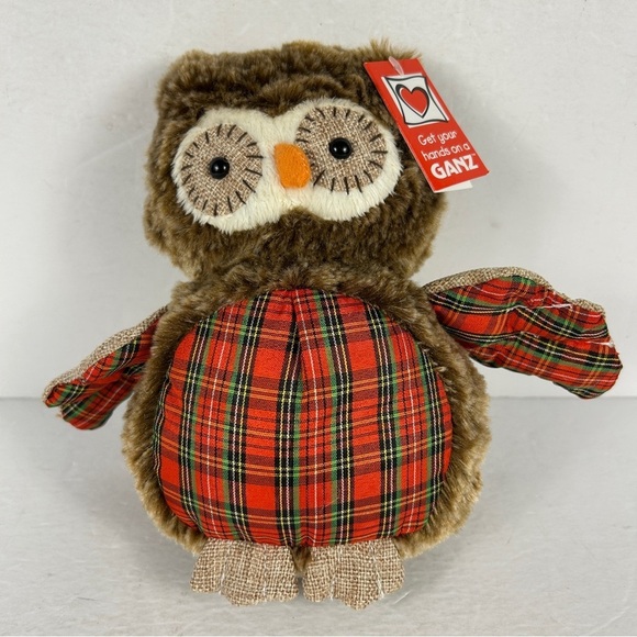 Ganz Webkinz Plaid Owl Burlap Holiday Christmas 8 Inch NWT - Picture 1 of 8
